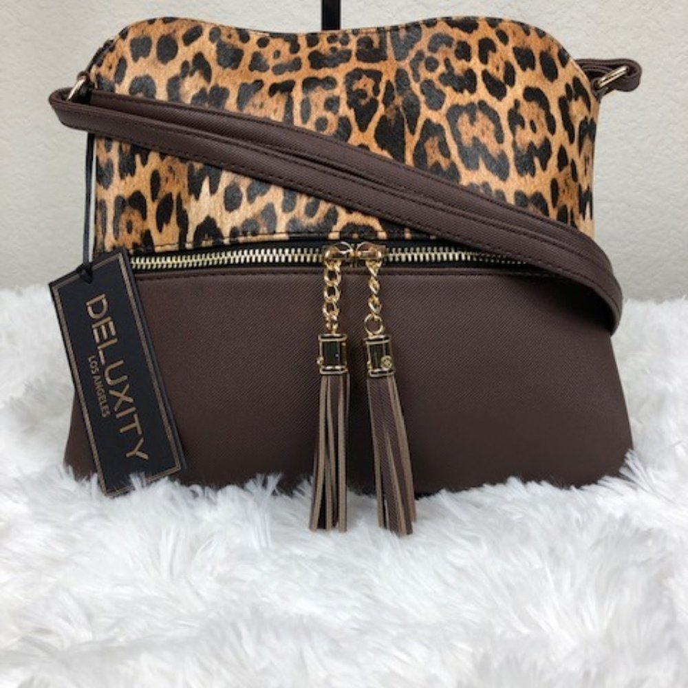 Deluxity Crossbody Brown & Leopard NWT